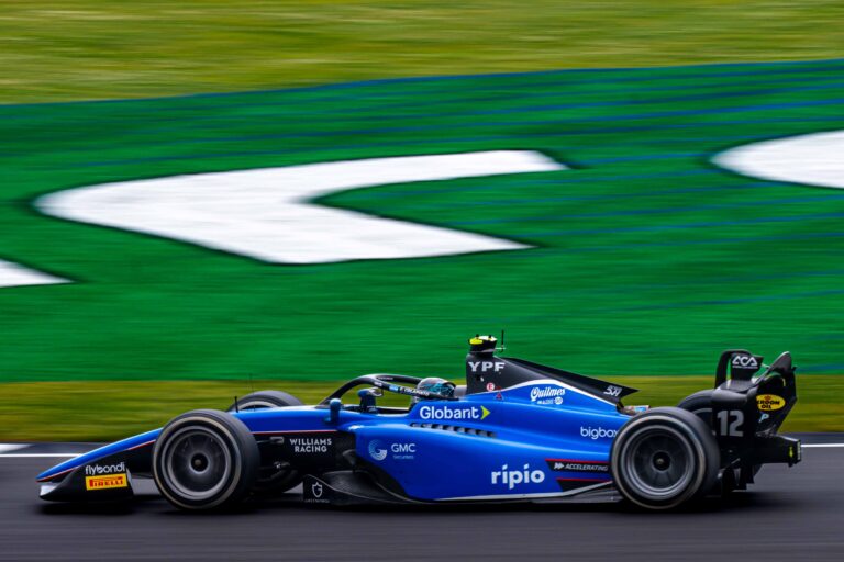 Franco Colapinto during the F2 feature race at Silverstone 2024.